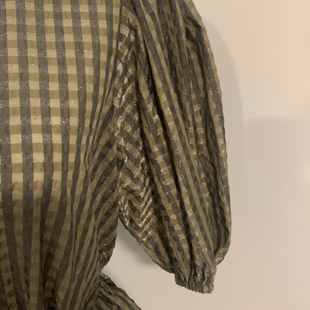 GANNI NWOT Checkered Black and Olive top - Picture 5 of 12